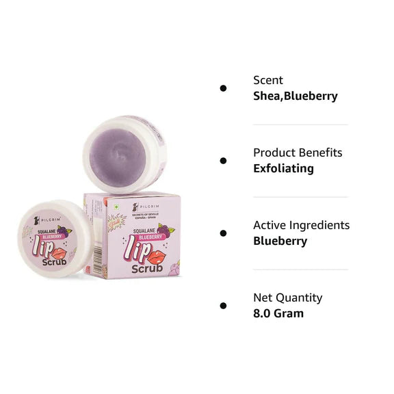 Pilgrim Spanish Lip Scrub (Blueberry) For Dark Lips, Gentle Exfoliation, Hydrated, Smooth & Soft Lips - 8 gm