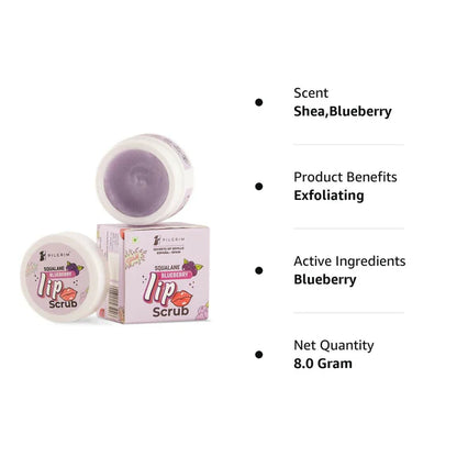 Pilgrim Spanish Lip Scrub (Blueberry) For Dark Lips, Gentle Exfoliation, Hydrated, Smooth & Soft Lips - 8 gm