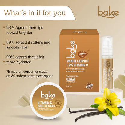 Bake Vitamin C Vanilla Lip Kit With Lip Balm SPF 25 & Lip Scrub For Dark & Pigmented Lips - combo