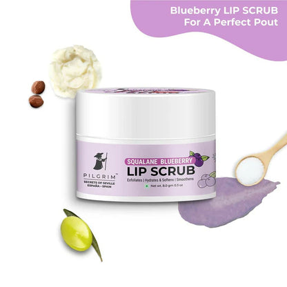 Pilgrim Spanish Lip Scrub (Blueberry) For Dark Lips, Gentle Exfoliation, Hydrated, Smooth & Soft Lips - 8 gm