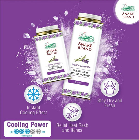 Snake Brand Lavender Prickly Heat Cooling Talcum Powder - 140 gm