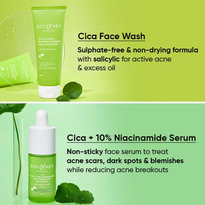 Dot & Key Cica + Niacinamide C + E CSM (Cleanser, Serum, Moisturizer) Routine for Oily & Acne Prone Skin - combo