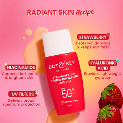 Dot & Key Strawberry Dew Tinted Sunscreen SPF 50+ PA++++ - 02 Warm Ivory - 50 gm