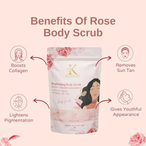 Kimayra Natural Rose Petal Face & Body Scrub For Brightening Skin, Help in Reduce Fine Lines, Wrinkles & Blemishes - 80 gm