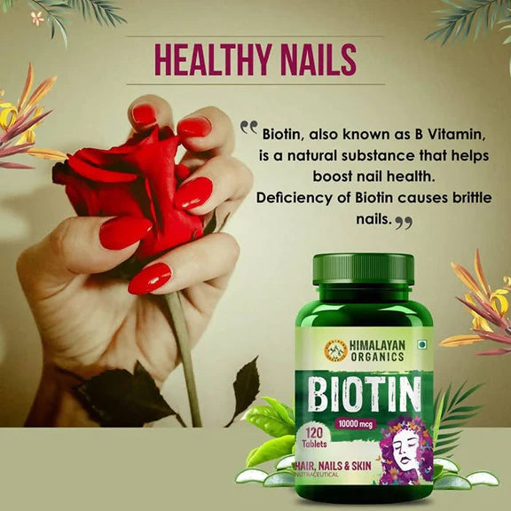 Himalayan Organics Biotin 10,000 mcg For Hair, Nails & Skin Nutraceutical Tablets - 120 tabs