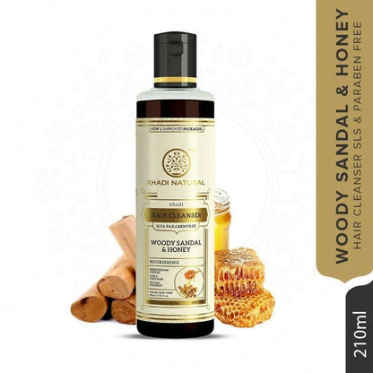 Khadi Natural Woody Sandal & Honey Hair Cleanser - 210 ml
