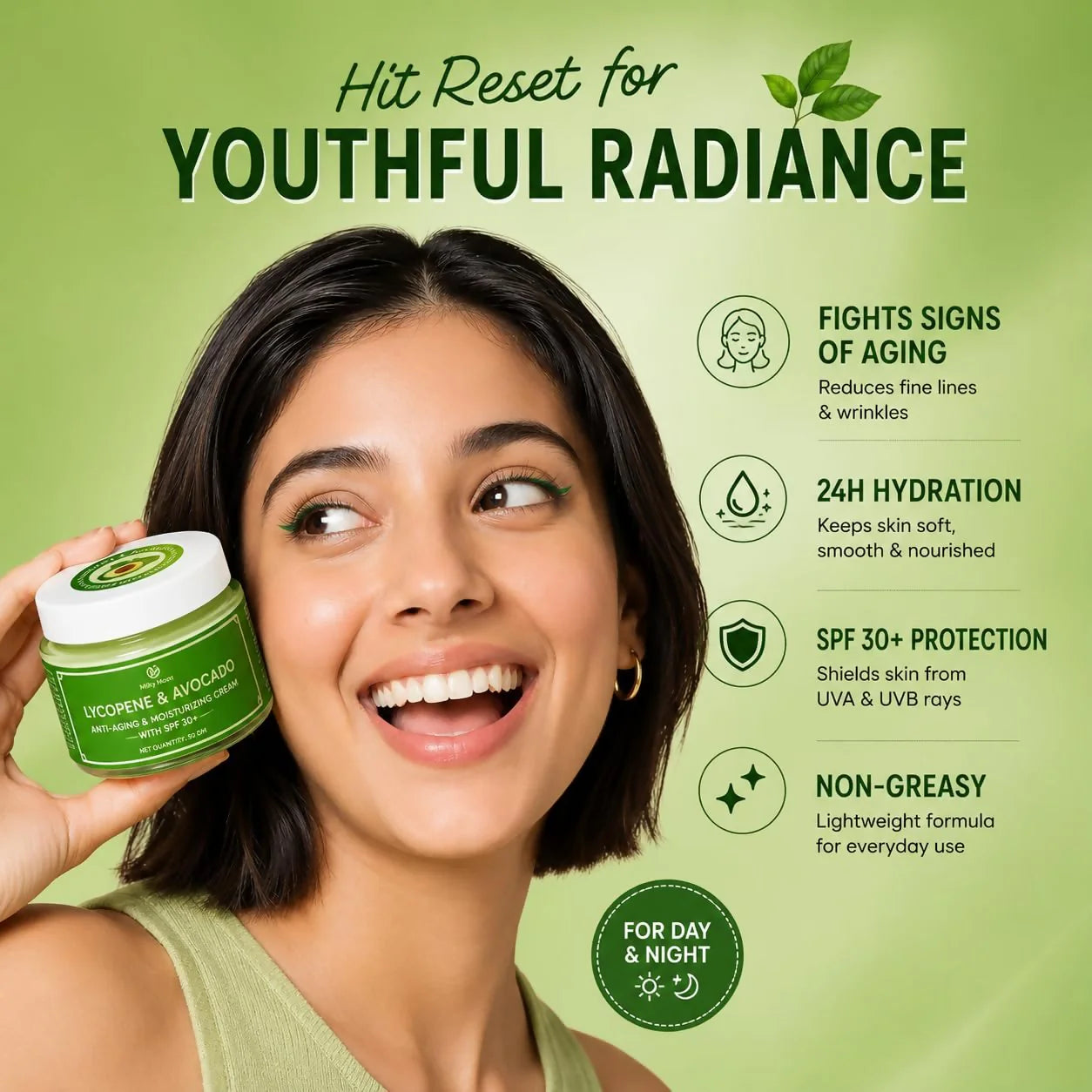 Milky Moon Lycopene & Avocado Anti-Aging & Moisturizing Cream with SPF 30 - 50 gm