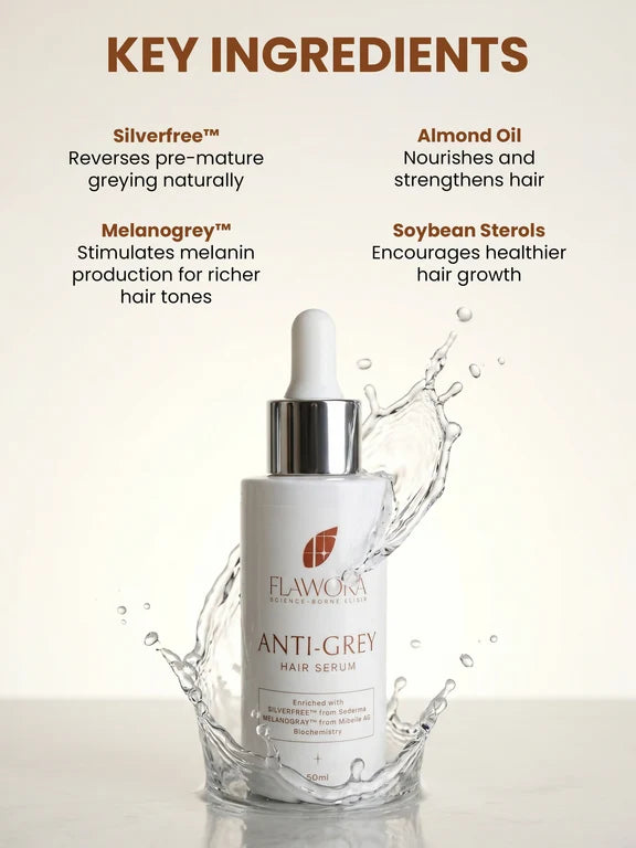 Flawora Set of Anti-Grey Hair Serum and D-Tan Lotion - combo