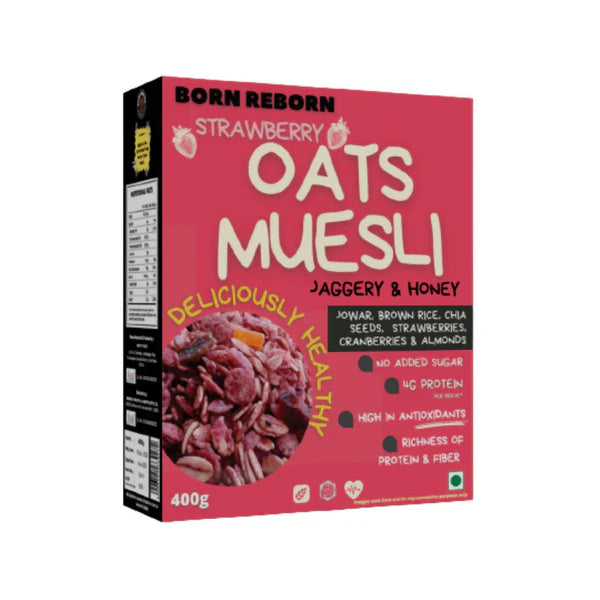 Born Reborn Strawberry Oats & Millets Muesli with Honey and Jaggery - 400 gm