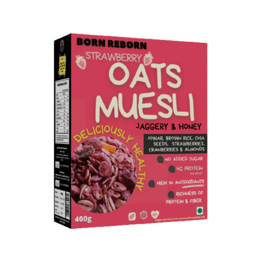 Born Reborn Strawberry Oats & Millets Muesli with Honey and Jaggery - 400 gm