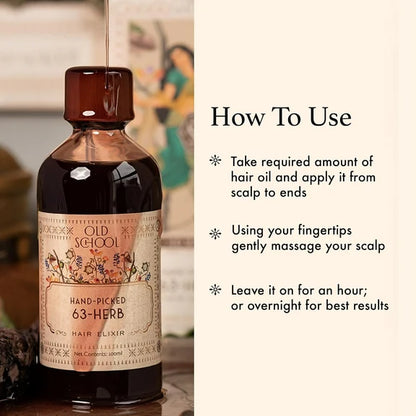 Old School Rituals 63-Herb Hair Elixir All-Natural Hair Oil For Growth Of Strong & Healthy Hair - 100 ml