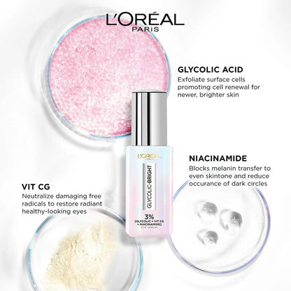 L'Oreal Paris Glycolic Bright Dark Circle Eye Serum With 3% [Glycolic + Vit Cg + Niacinamide] -20 ml