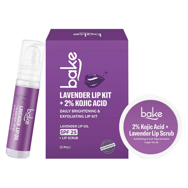 Bake Kojic Acid Lavender Lip Kit With Lip Balm SPF 50 & Lip Scrub For Dark & Pigmented Lips - combo