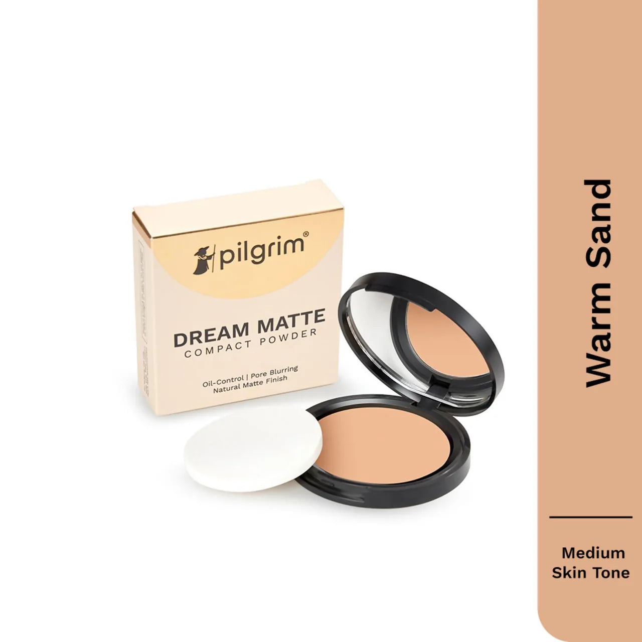 Pilgrim Warm Sand Matte Finish Compact Powder Absorbs Oil, Conceals & Gives Radiant Skin -