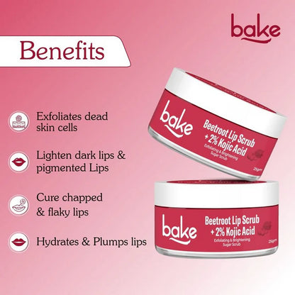 Bake 2% Kojic Acid Beetroot Lip Scrub For Dark Lips & Pigmentation - 25 gm