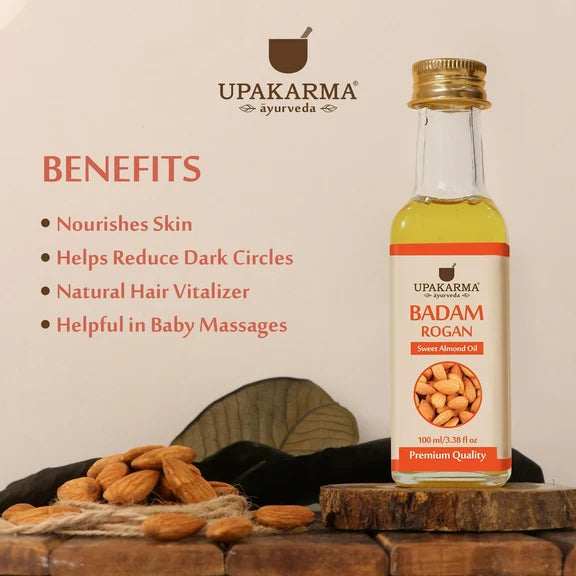 Upakarma Ayurveda Body Skin & Hair Oil Badam Rogan Sweet Almond Oil - 100 ml