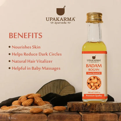 Upakarma Ayurveda Body Skin & Hair Oil Badam Rogan Sweet Almond Oil - 100 ml