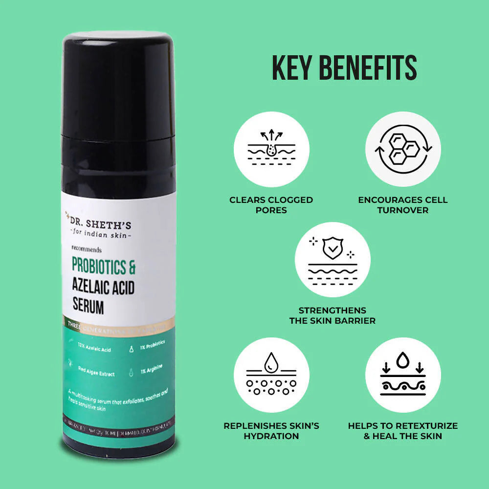 Dr. Sheth's Probiotics & Azelaic Acid Serum For Highly Sensitive Skin, Improves Skin Texture