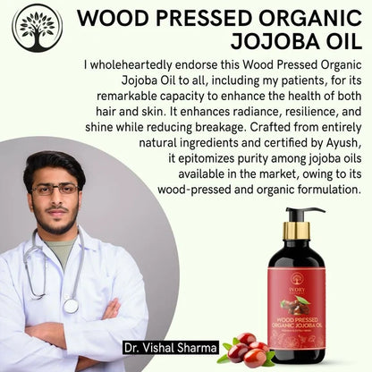 Ivory Natural Wood Pressed Organic Jojoba Oil Premium & Extra Virgin For Smooth Dry Skin, Avoid Flakiness, & Improve Skin Elasticity - 200 ml