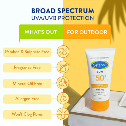 Cetaphil Sun SPF 50 Light Gel Mineral Base For Normal, Dry & Oily Skin - 50 ml