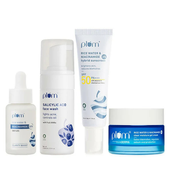 Plum Bright & Clear Skin CSMS (Cleanser, Serum, Moisturizer, Sunscreen) Combo With Niacinamide & Salicylic Acid - combo
