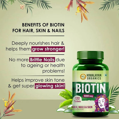 Himalayan Organics Biotin 10,000 mcg For Hair, Nails & Skin Nutraceutical Tablets - 120 tabs
