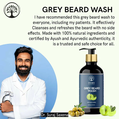 Ivory Natural Grey Beard Wash For Beard Graying And Restoring Beard'S Natural Black Shade - 200 ml