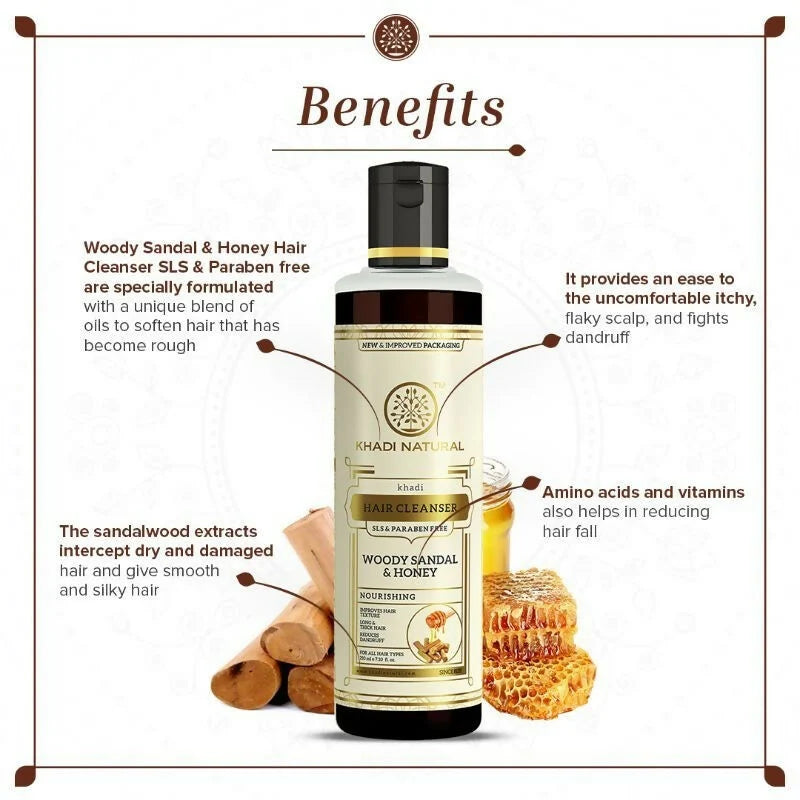Khadi Natural Woody Sandal & Honey Hair Cleanser - 210 ml