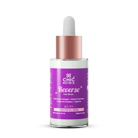 Chicnutrix Korean Reverse – Anti Aging Face and Eye Serum with Hydrolyzed Collagen + Retinol, Helps Reverse Puffiness & Dark Circles