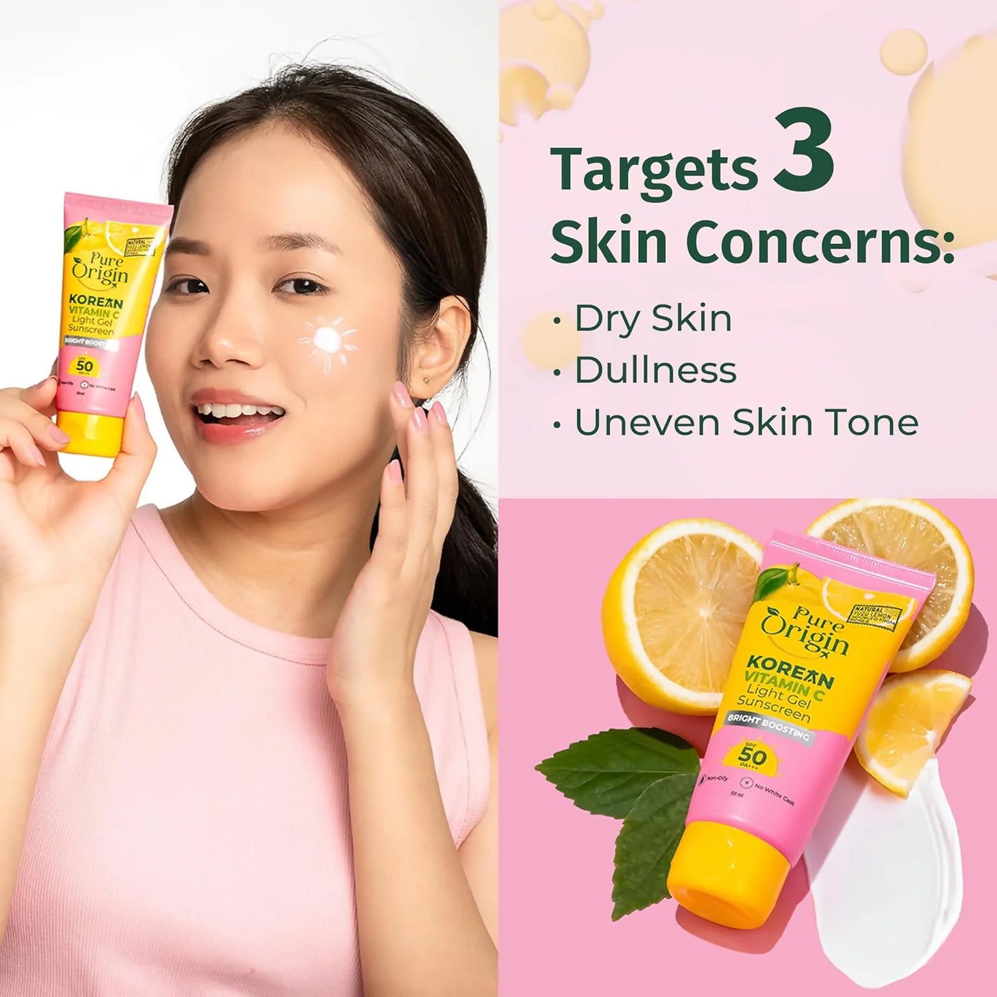 Pure Origin Korean Vitamin C Bright Boosting Light Gel Sunscreen SPF 50 PA++++ - 50 gm