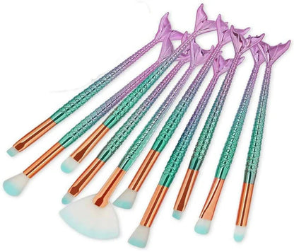 Favon Pack of 10 Professional Mermaid Shaped Makeup Brushes - Combo