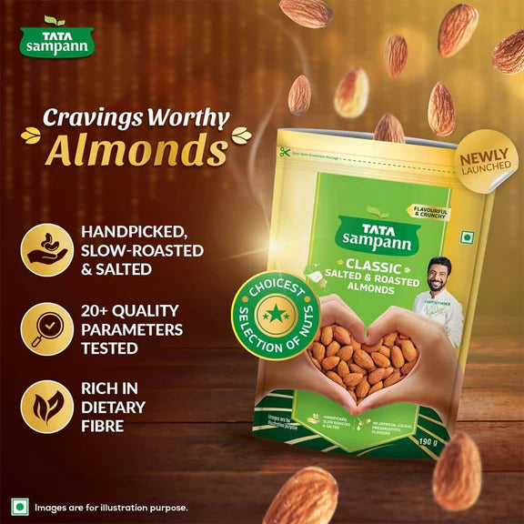 Tata Sampann Classic Salted & Roasted Almonds - 190 gm
